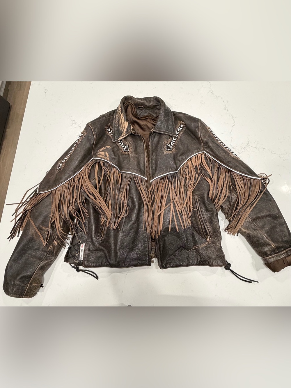Women’s Brown Leather Fringe Jacket with Western Embroidery